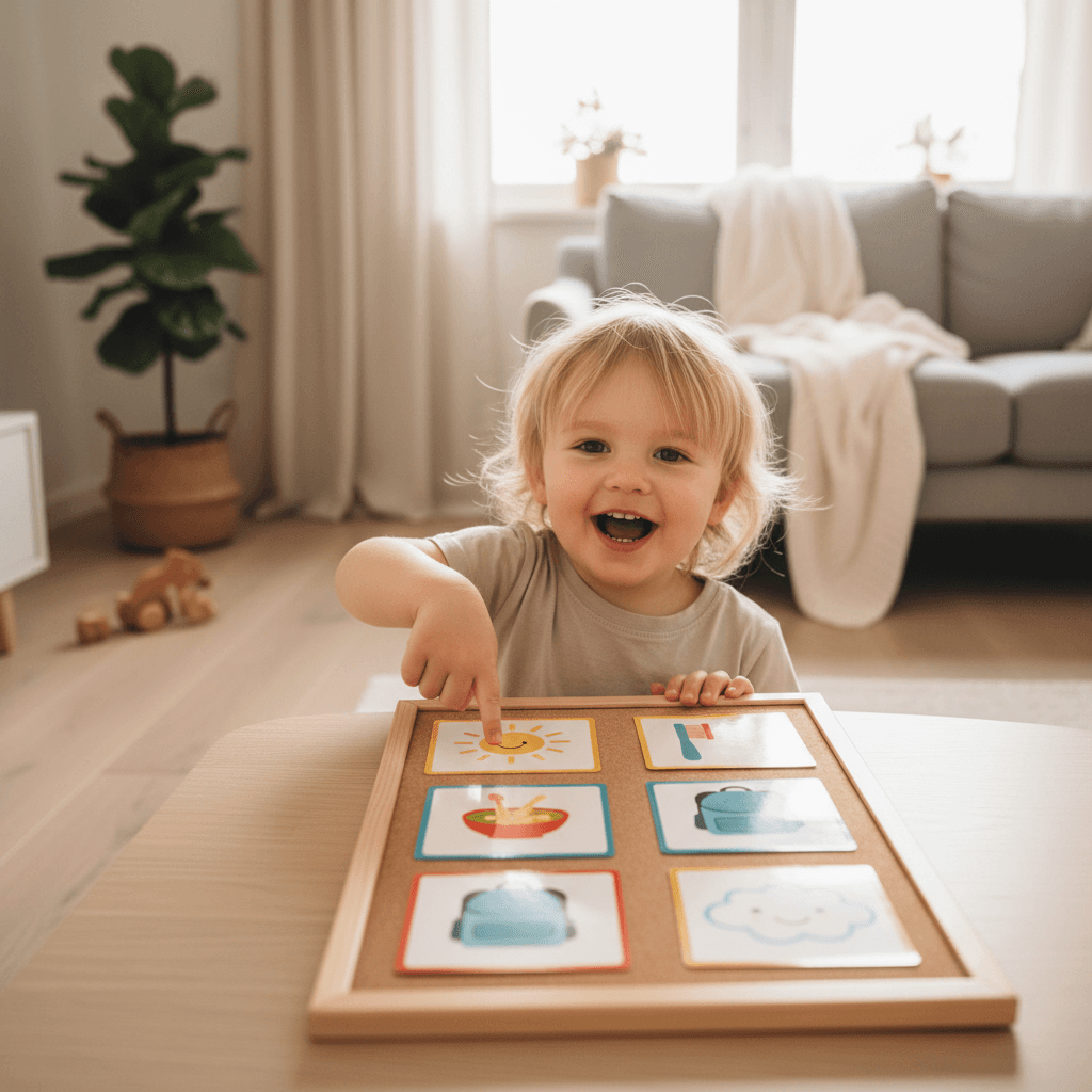 Child using a visual support board
